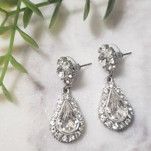 Silver and Clear Rhinestone Pendant Earrings